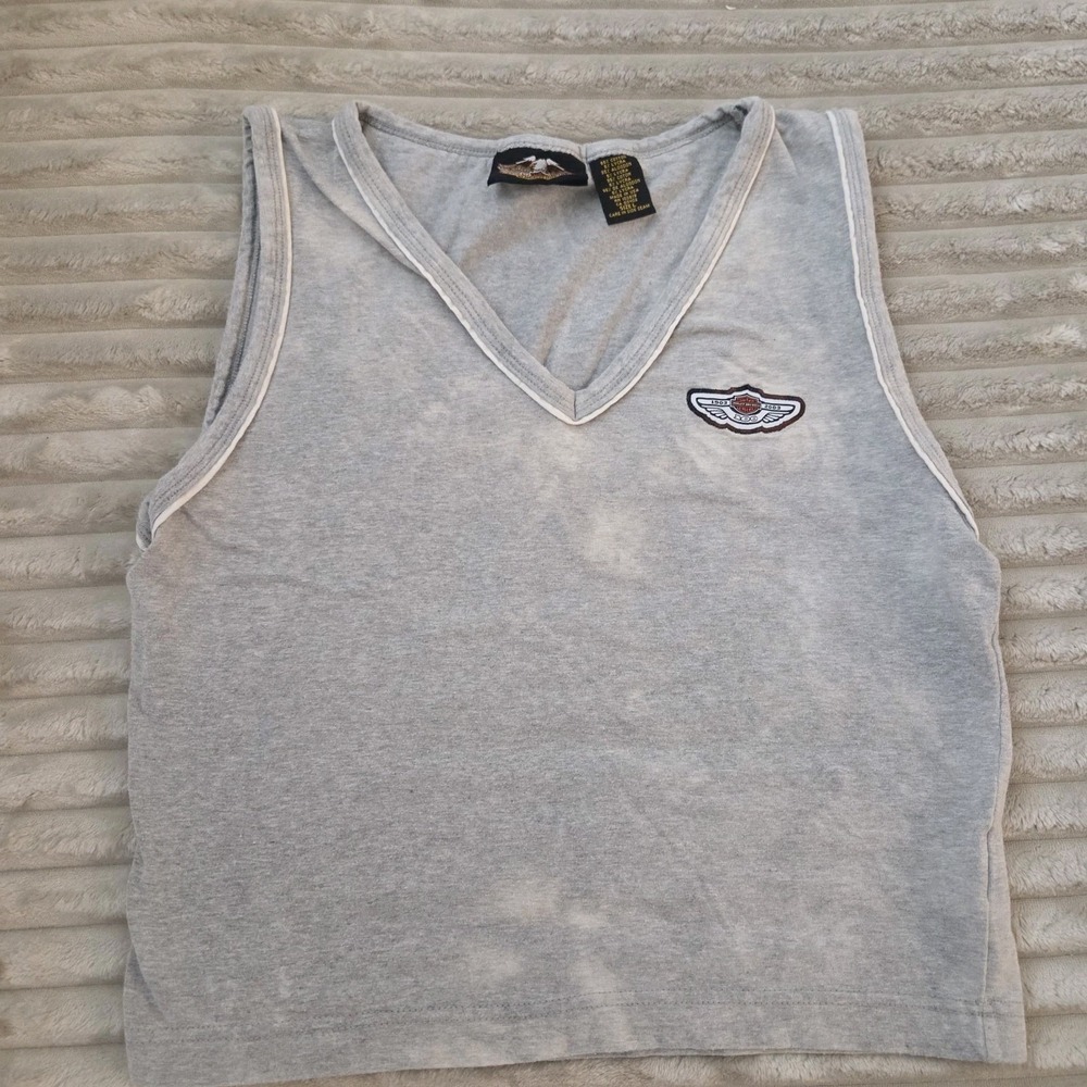Vintage Harley Davidson Gray V-Neck Tank Top Sleeveless Shirt Size Large
